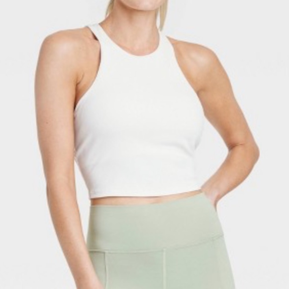 NWT All in Motion Ribbed Flex Cropped Sports Bra - Cream - Small
